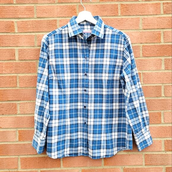 Mazzarelli Women's Plaid Slim Fit Shirt Blue 46 Large - Picture 1 of 9